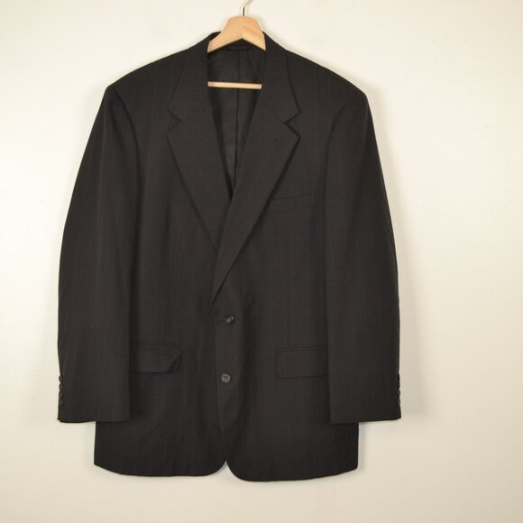 Peter Kent Pinstriped Mens Blazer Sport Jacket 3 Pockets Black Made In Italy - Picture 1 of 8